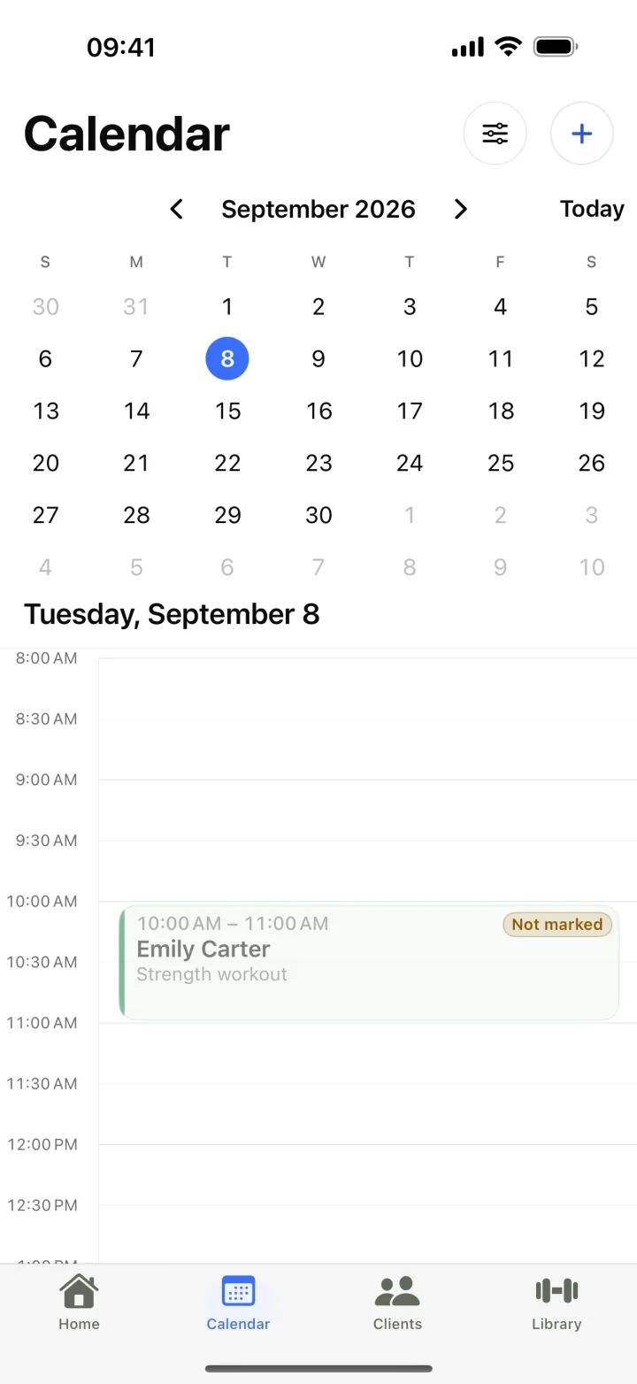 Calendar and the day's schedule
