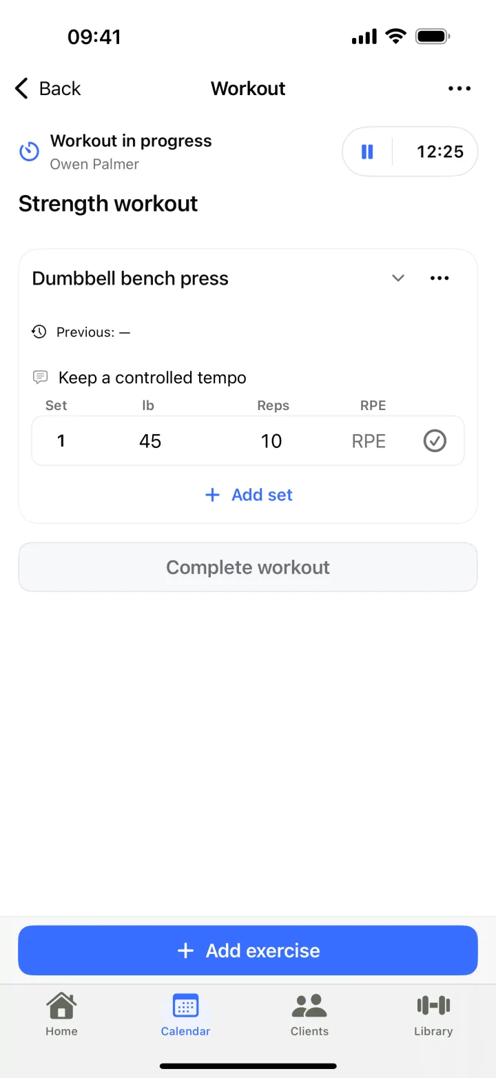 Running a session: sets, weight and reps